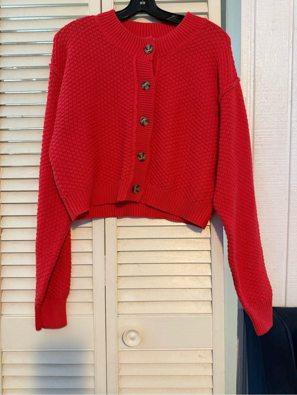 Free People Cropped Red Button-Front Cardigan